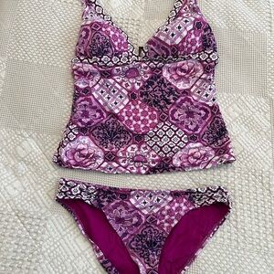 Tommy Bahama Pink and Purple Printed Two-Piece Tankini Set size 12/L